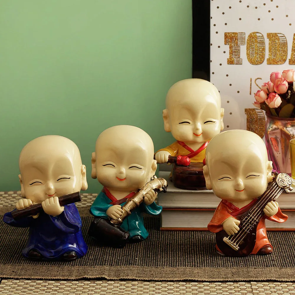 Set of 4 Cute Musician Monks Showpiece