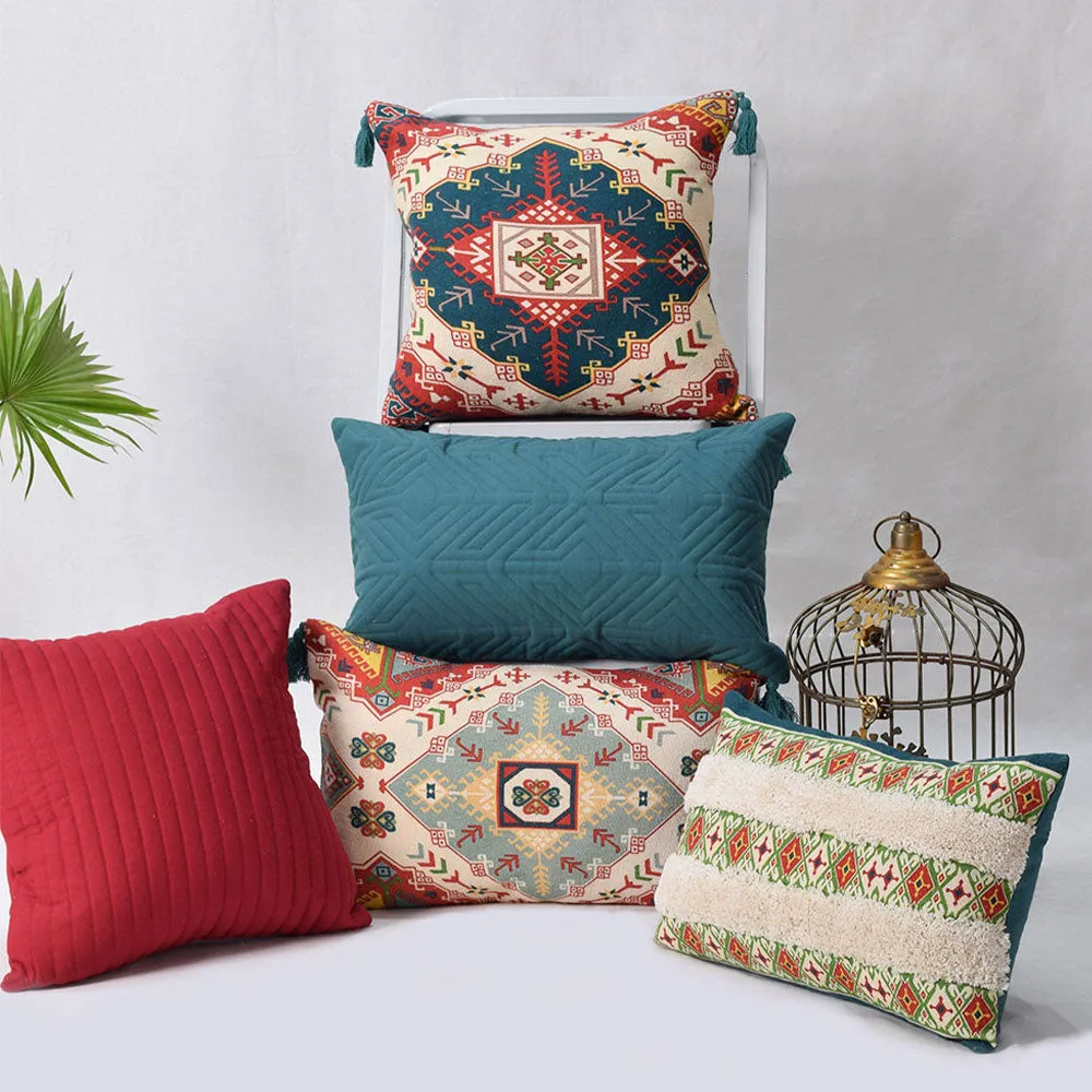Set Of 5 Digitally Printed and Embossed Contrast 100% Cotton Cushion Covers
