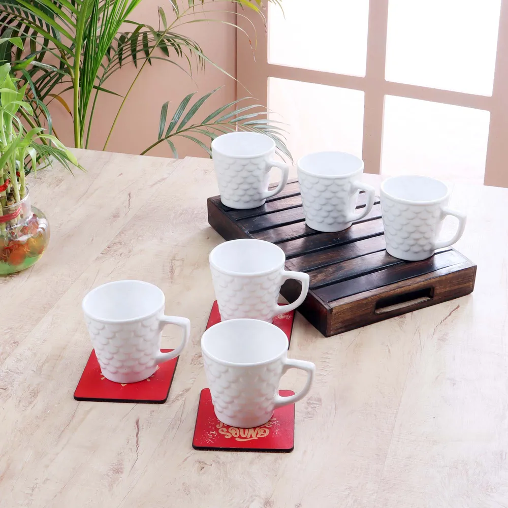 Set of White Scallop Textured Premium Ceramic Tea Cup Set