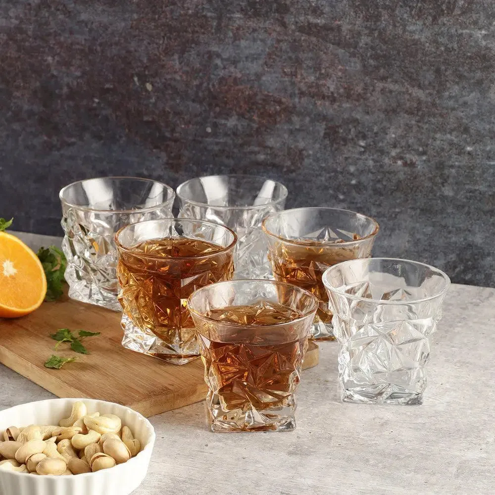 Sheer Diamond Cut Designer Whiskey Glasses Of 6