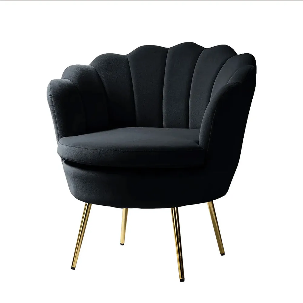 Shell Motif Luxury Black Velvet Lounge Chair Single Chair WallMantra