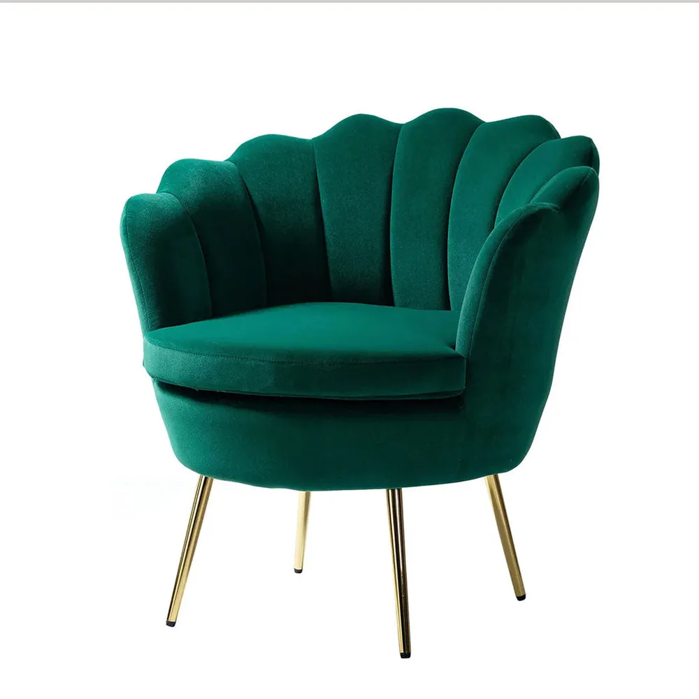 Shell Motif Luxury Green Velvet Lounge Chair Single Chair WallMantra