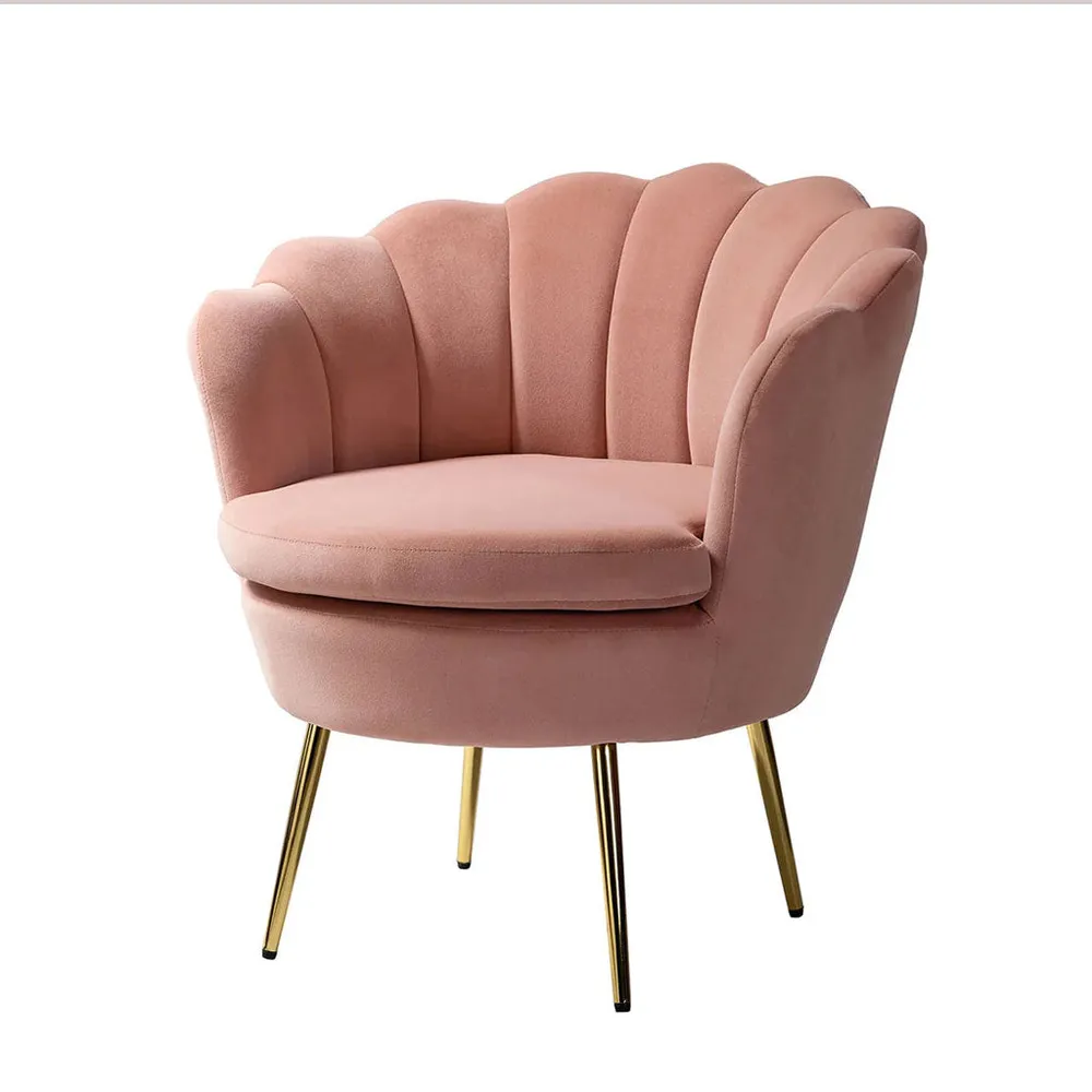 Shell Motif Luxury Pink Velvet Lounge Chair Single Chair WallMantra