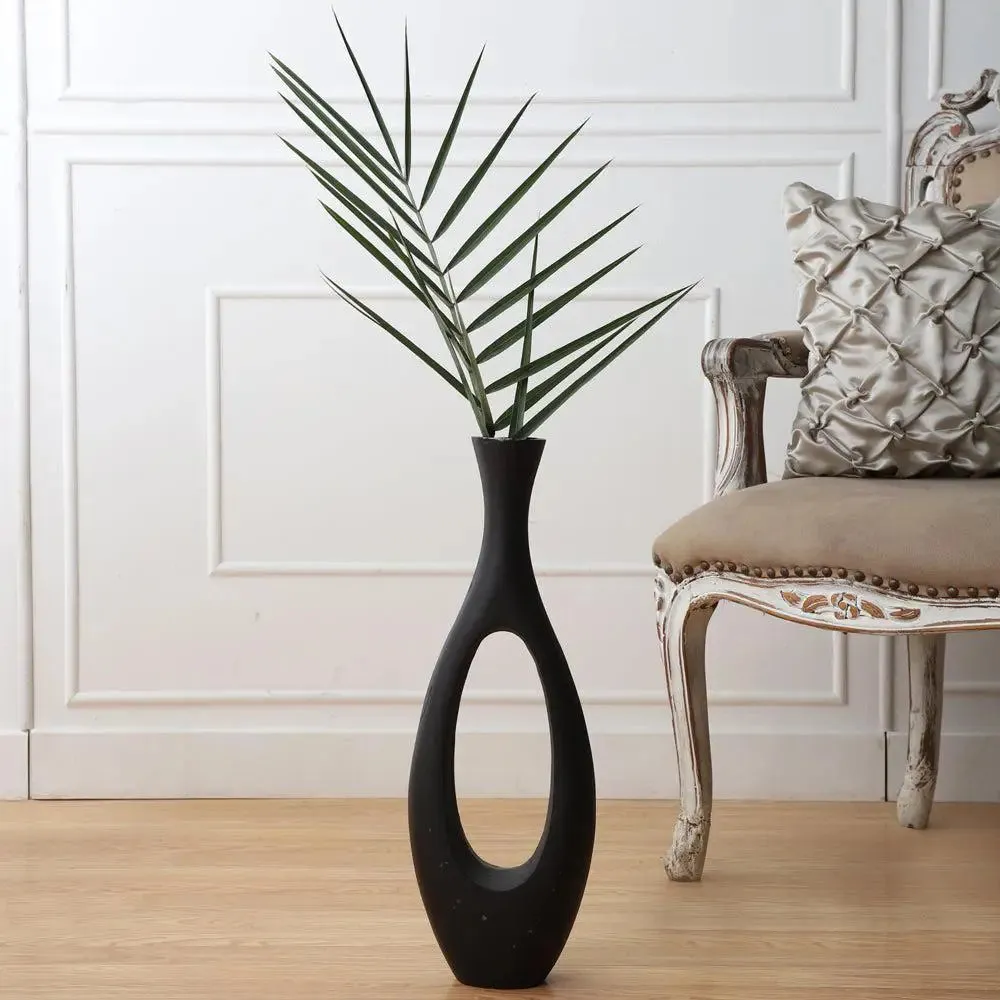 Shiny Black Finish Oblong Modern Small Vase