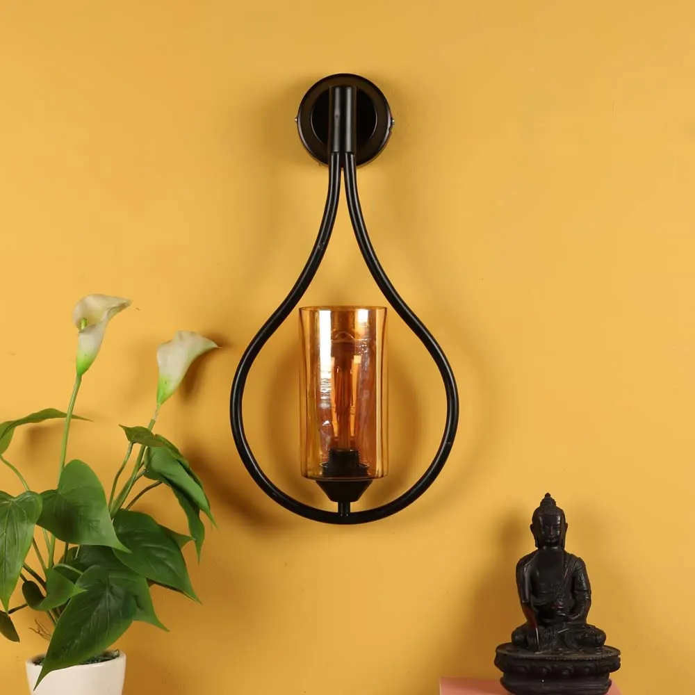 Shiny Black Tear Drop Designer Candle Motif Wall Lamp