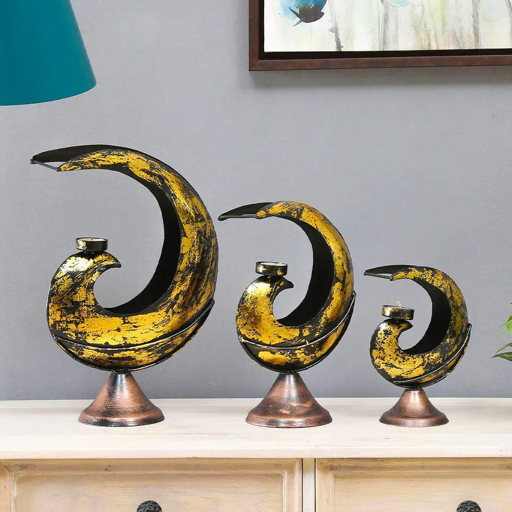 Shiny Gold Tea Light Holder Table Accent Set Of 3 / Showpiece