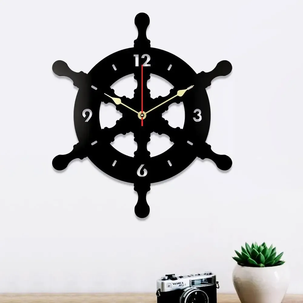 Ship Wheel Shape Wooden Wall Clock