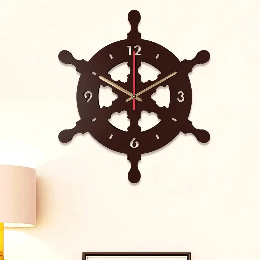 Ship Wheel Shape Wooden Wall Clock