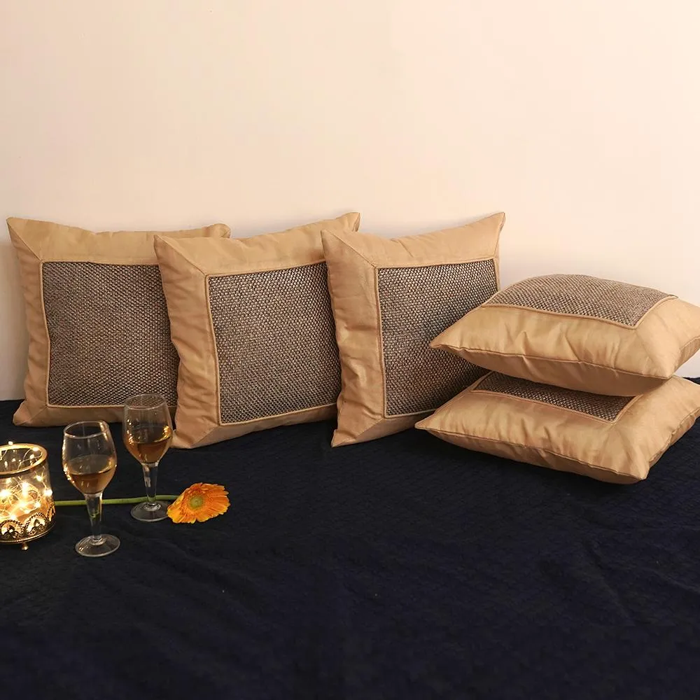 Silk Thread Gold Cushion Cover Set of 5