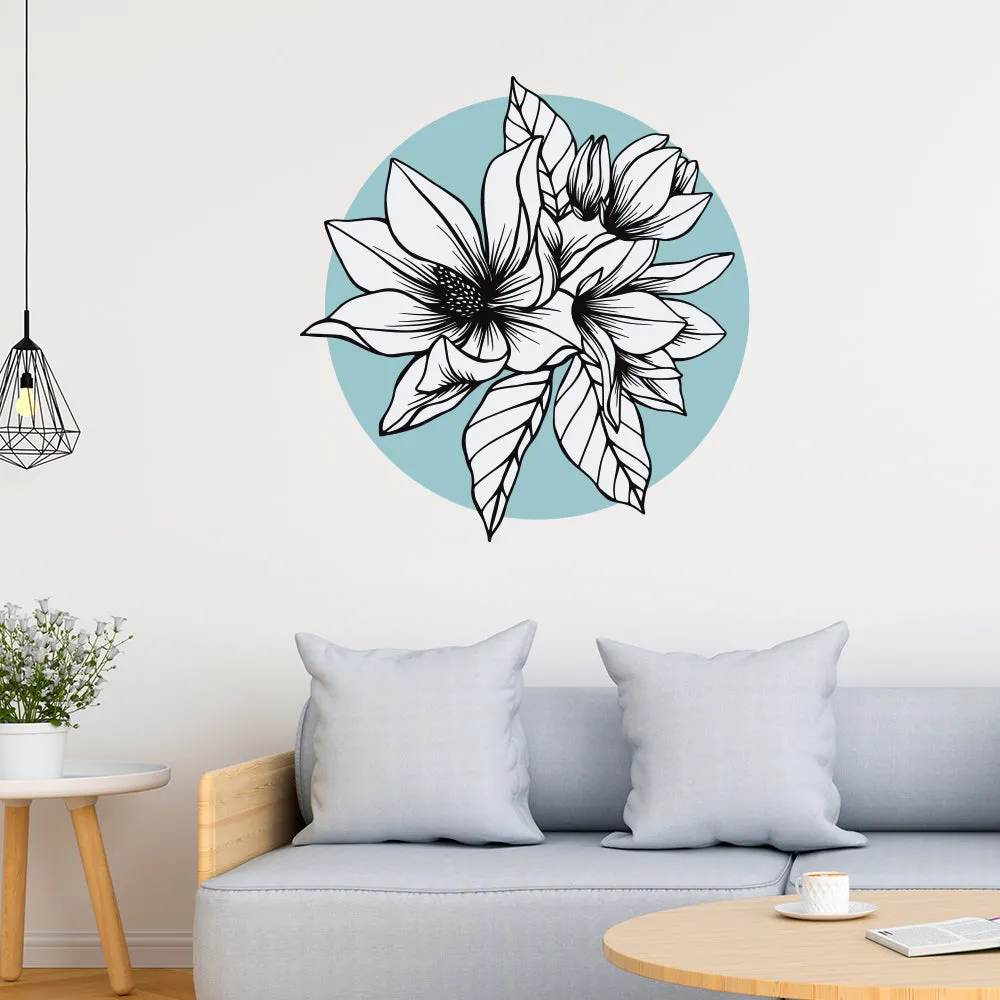 Sketched White Flowers Round Wall Stickers