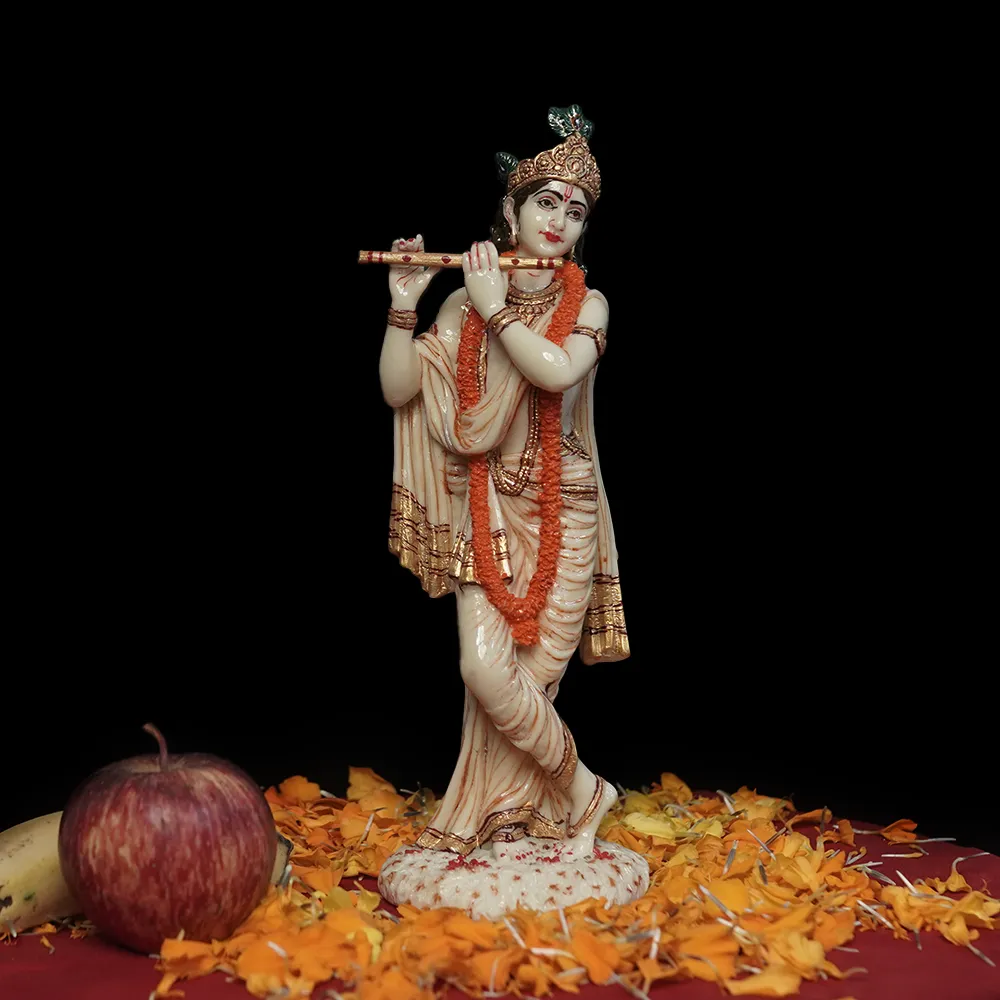 Skillfully Handcrafted Highly Detailed Charming Lord Krishna Idol In Polyresin