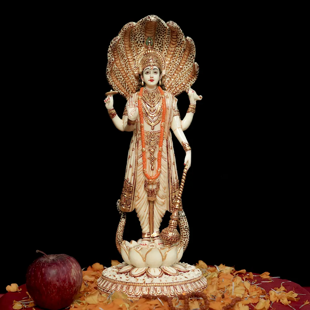 Skillfully Handcrafted Highly Detailed Divine Lord Vishnu Idol In Polyresin