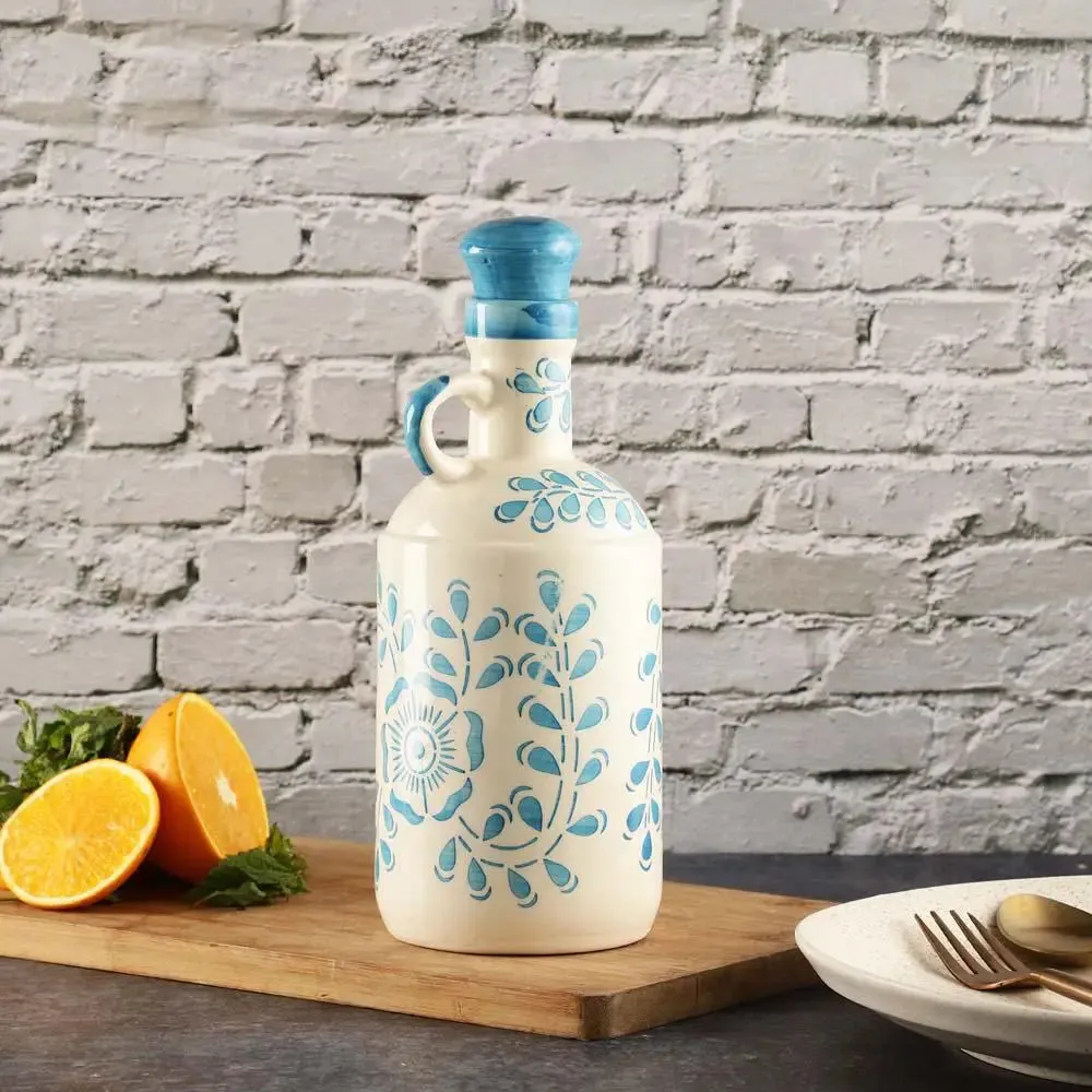 Sky Blue Floral Handpainted Ceramic Oil Dispenser