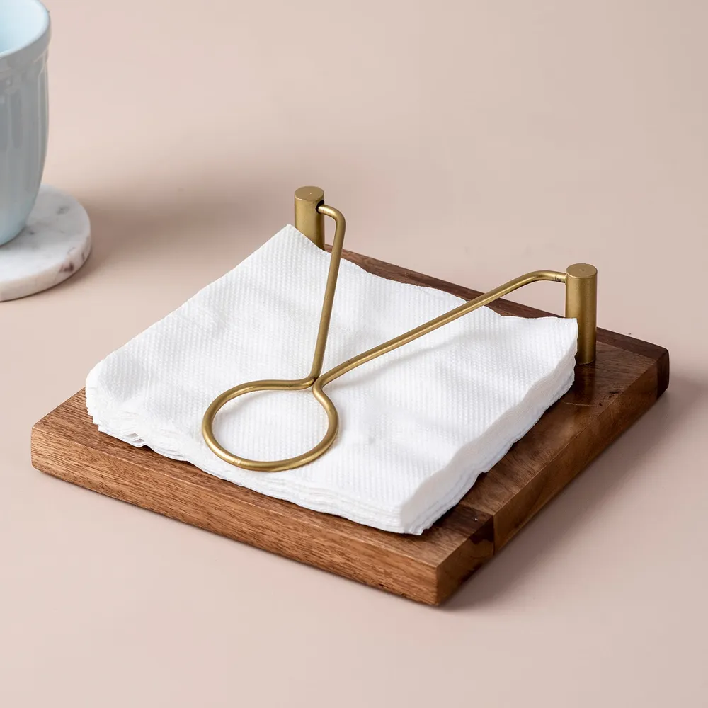 Sleek Brown Wooden Decorative Napkin Holder