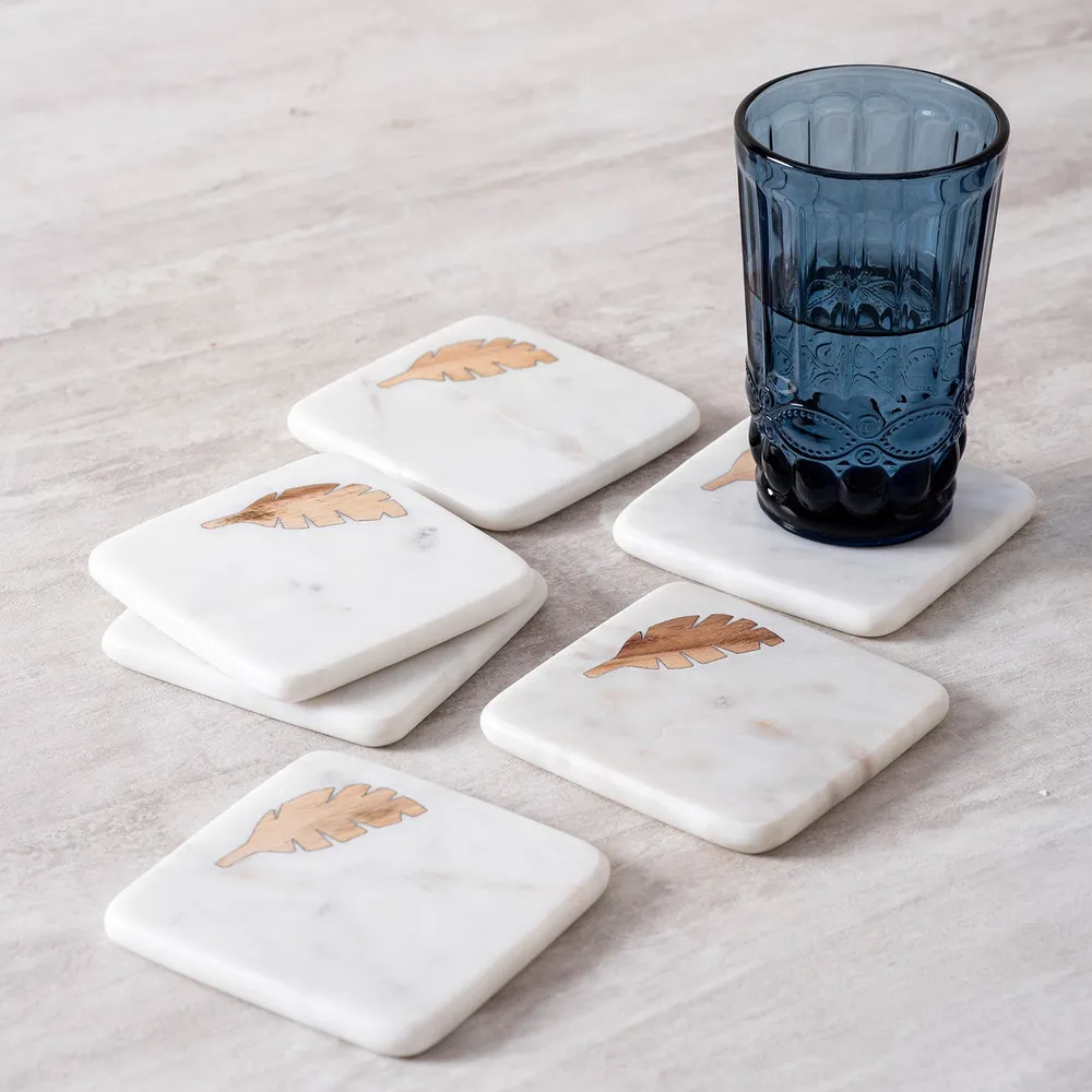 Sleek Edged White Marble Coasters Set Of 6