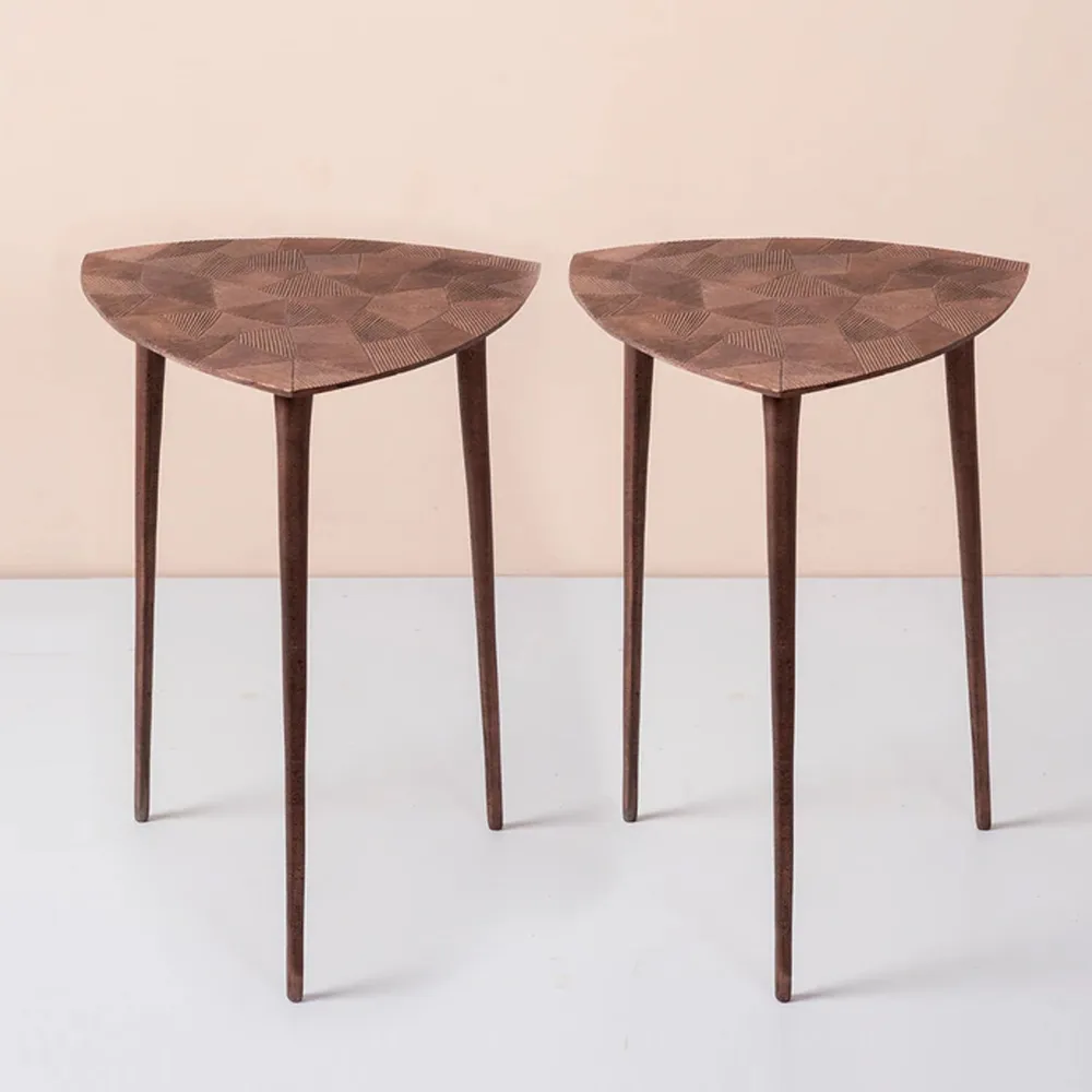 Sleek Textured Lustrous Copper Colored Aluminum Side Table