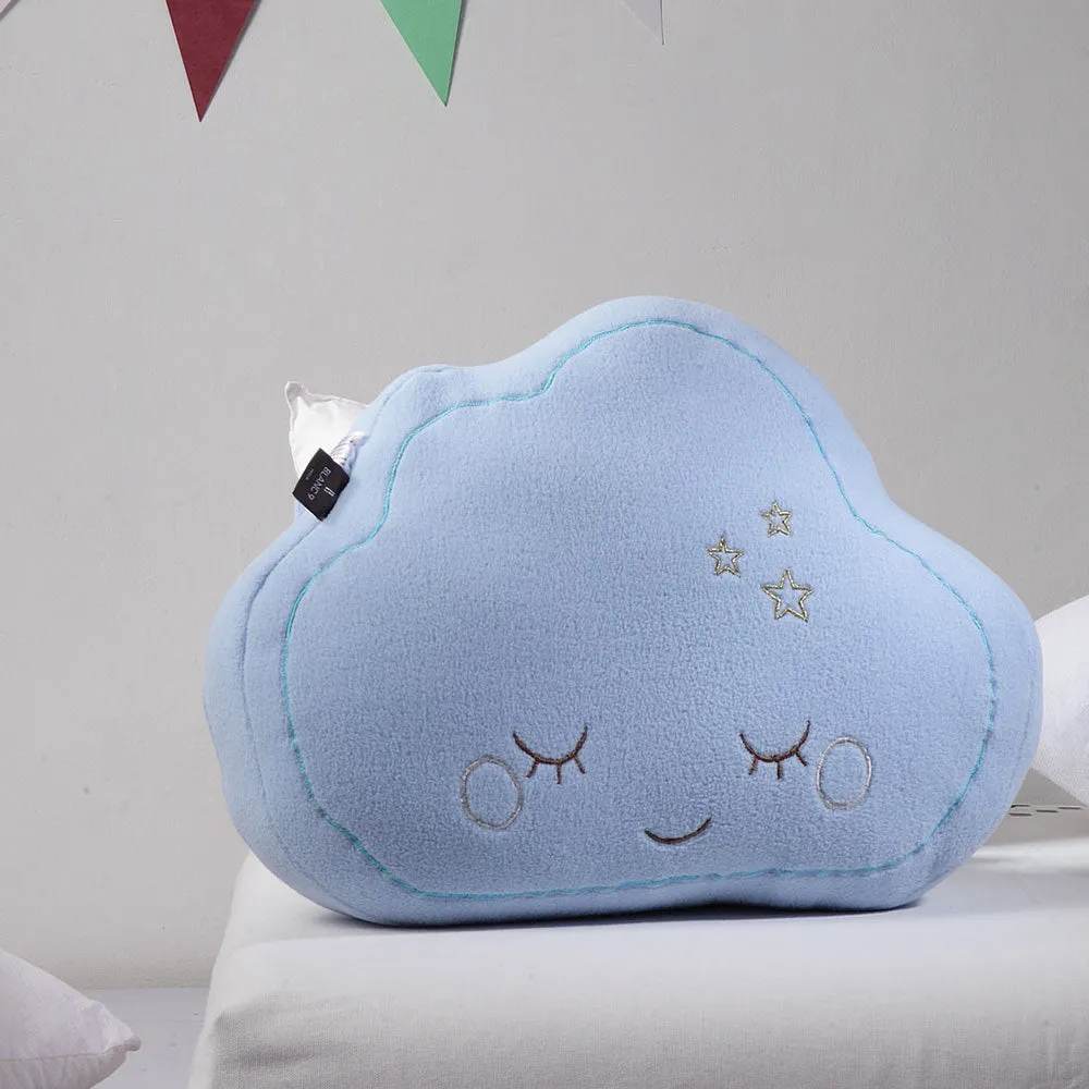 Sleepy Cloud Light Blue, Grey 100% Cotton Cushion Cover Set Of 1