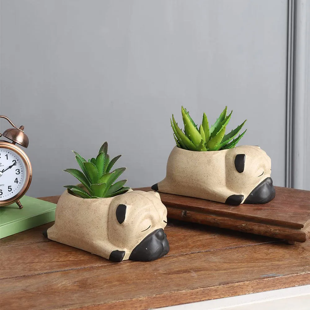 Sleepy Pugs Cute Ceramic Planters Set Of 2