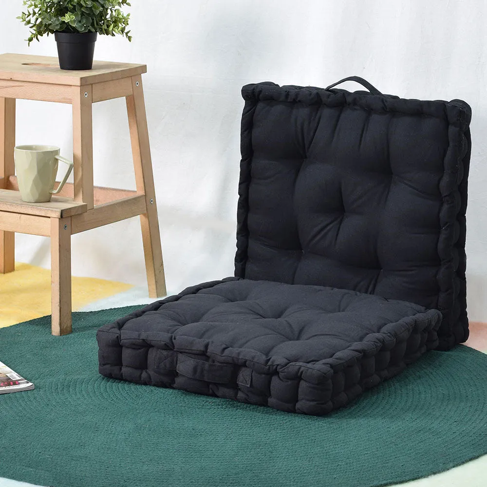 Small Black Plush Cotton Matlas Floor Sitting Cushion Set Of 2