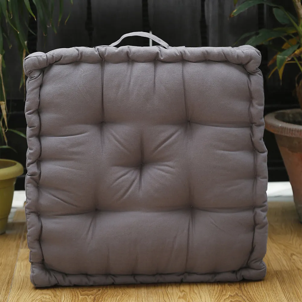 Small Chocolate Brown Plush Cotton Floor Cushion Matlas With Handle