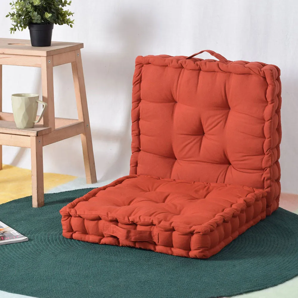 Small Crimson Red Plush Cotton Matlas Floor Sitting Cushion Set Of 2