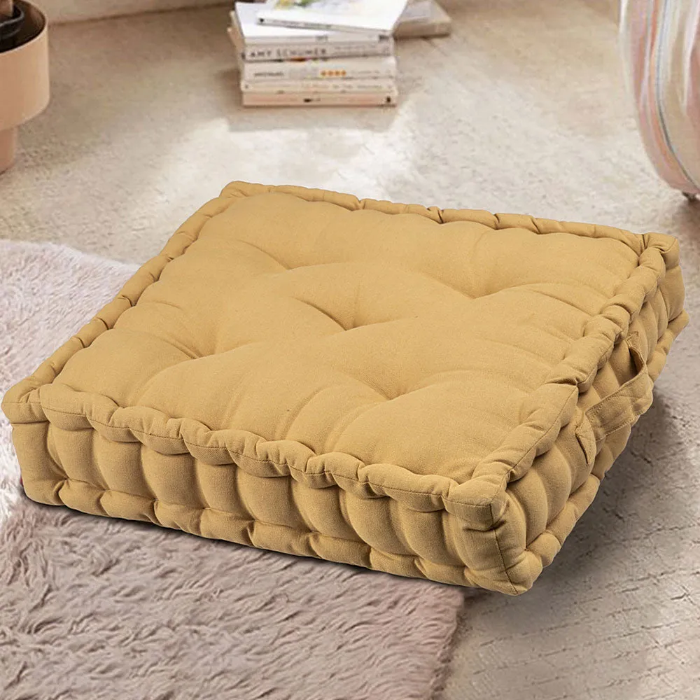 Small Mustard Yellow Plush Cotton Floor Cushion Matlas With Handle