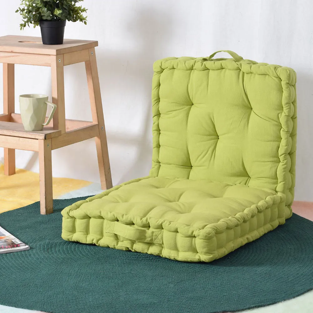 Small Nature Green Cotton Matlas Floor Sitting Cushion Set Of 2