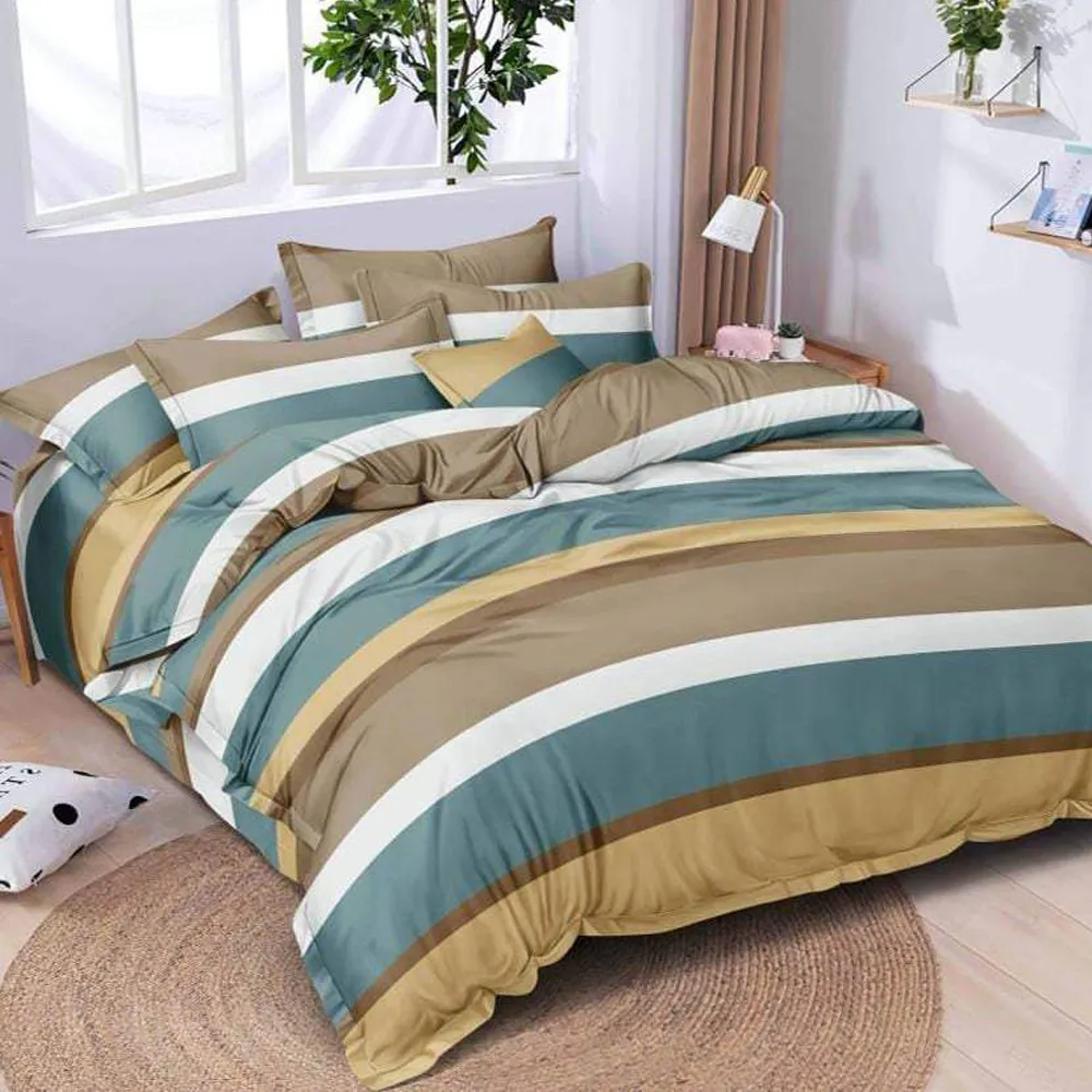 Sober Colors Striped Double Bedsheet With 2 Pillow Covers (Multicolor)