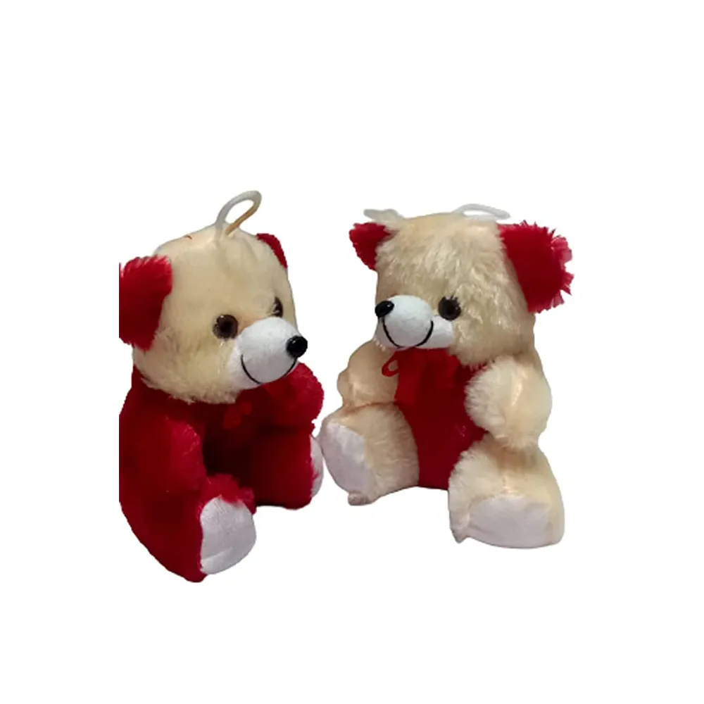 Soft Mushy Cute Teddy Bear Pack Of 6 In Butter & Red