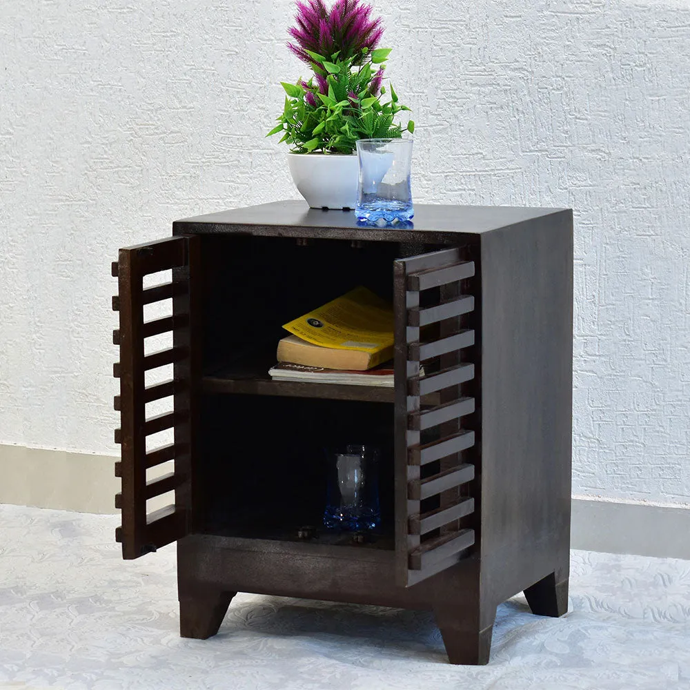 Solid Wood Dark Walnut Cage Door Bedside Table/ Shoe rack