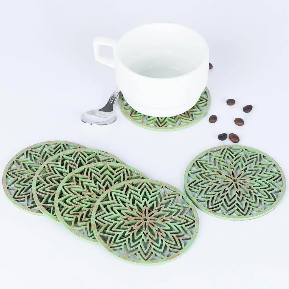 Sparkle Green Spiral Wooden Coasters Set Of 6