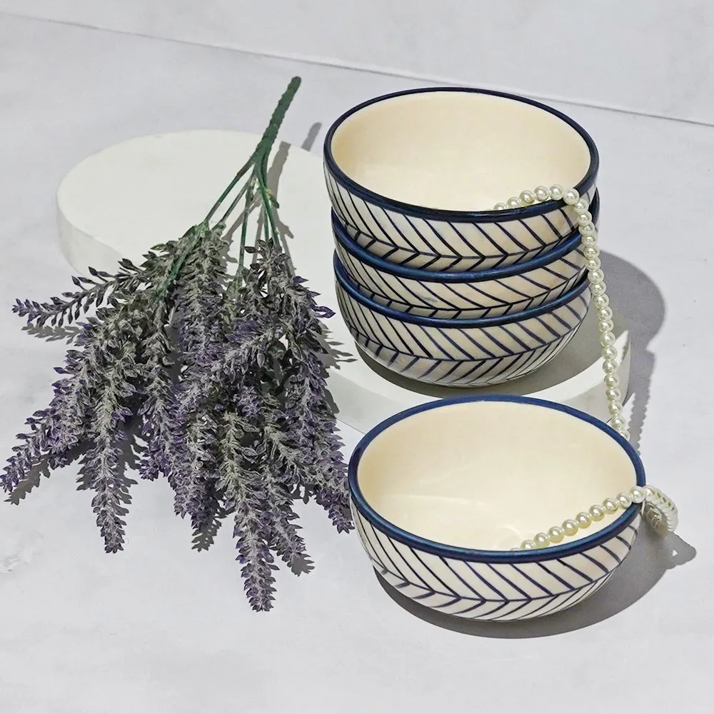Spiral Fishboned Blue Ceramic Bowl Set Of 4