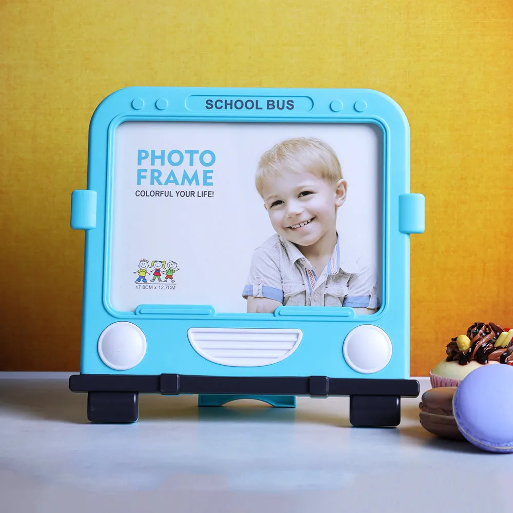 Square School Bus Blue Photo Frame