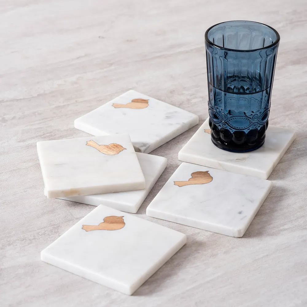Square White Marble Coasters Set Of 6