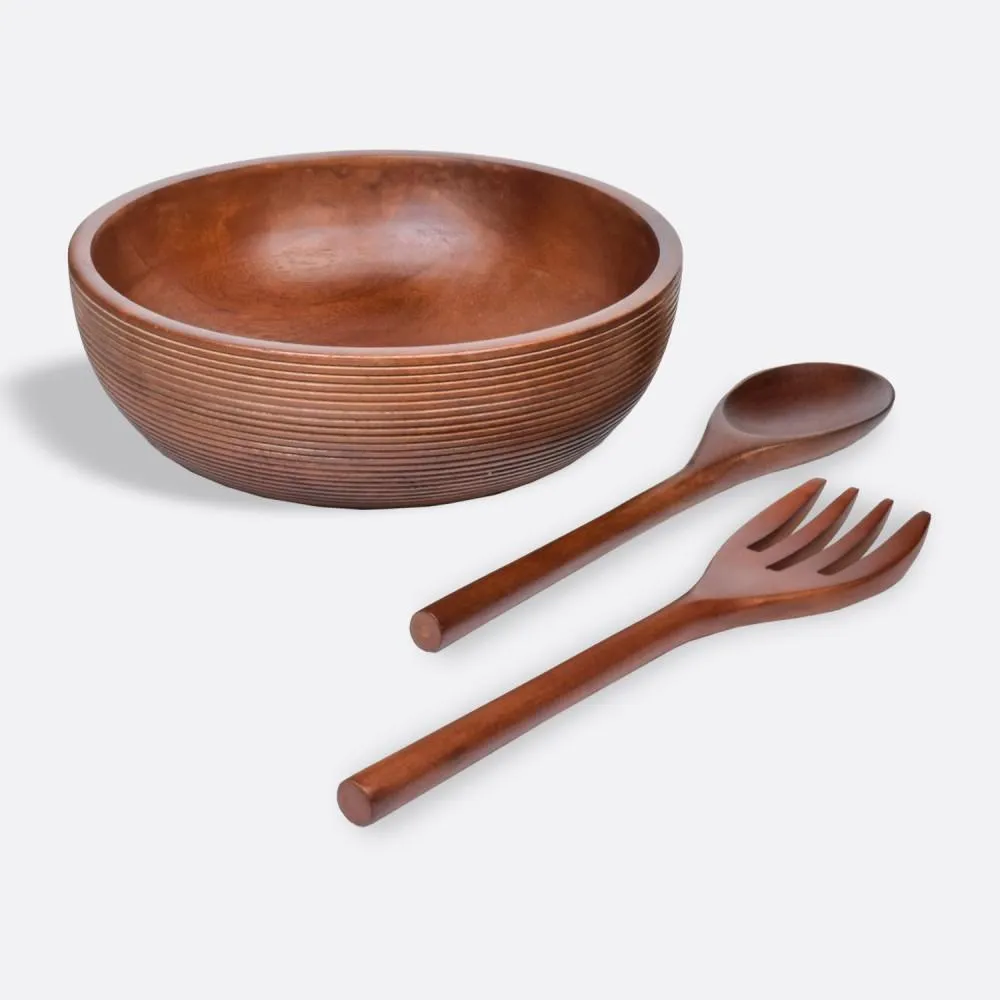 Stria Serving Bowl with Spoon & Fork