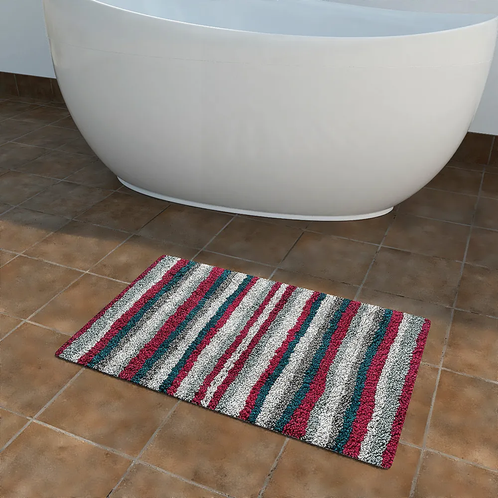 Striped Pattern High Absorbent Fuchsia Bathmat