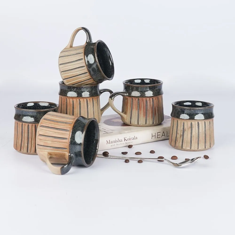 Stripped Patterned Ceramic Mugs Set of 6
