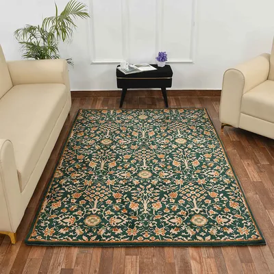 Stunning Green and Gold Traditional Print Hand Tufted Polyester Carpet