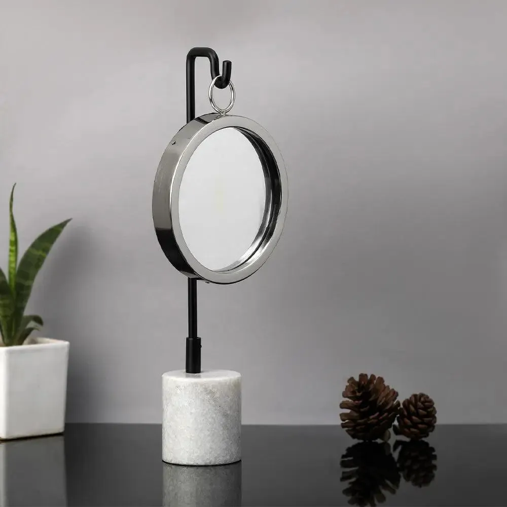 Stunning Silver Floating Mirror with White Marble Base
