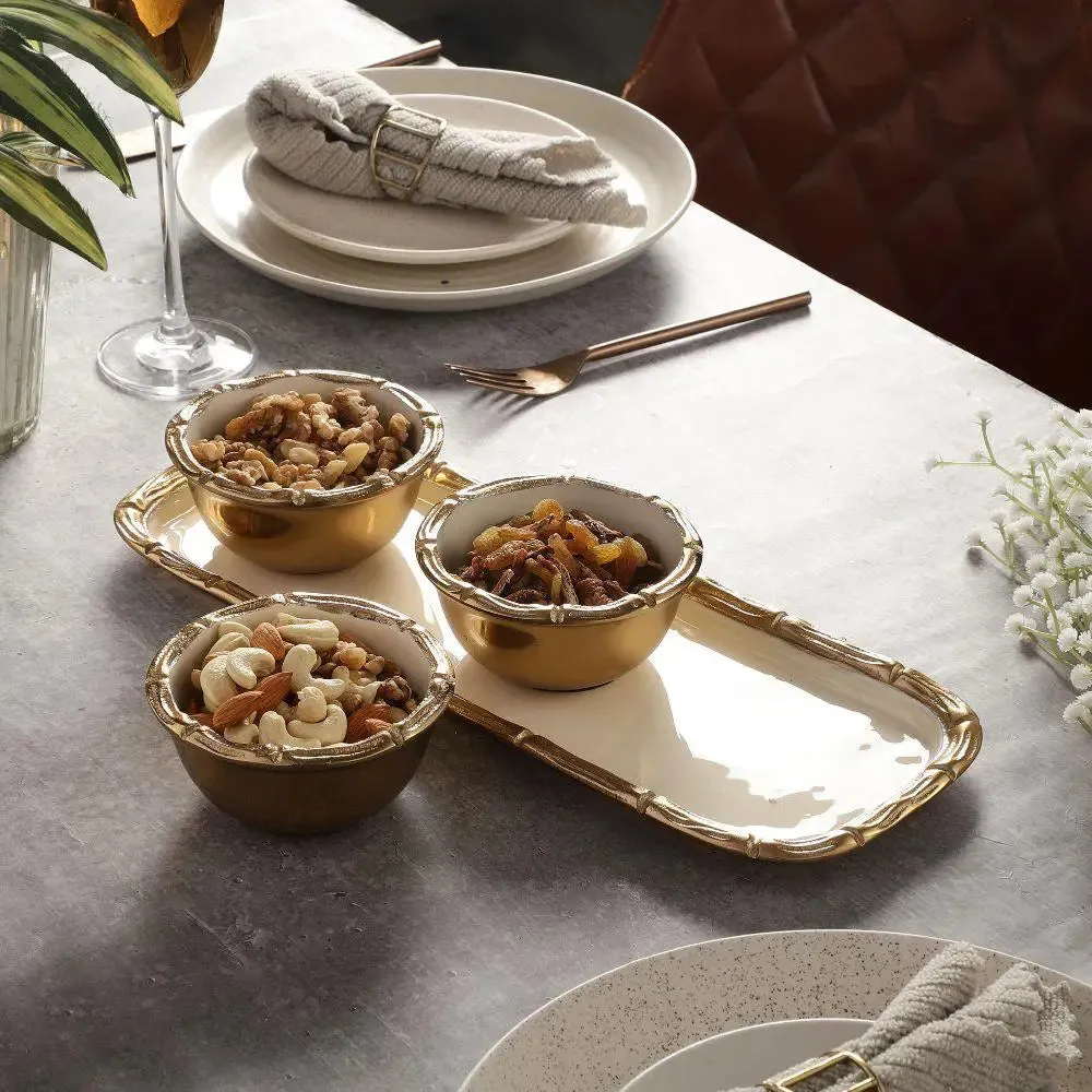 Stunning Tray and Bowl Set in Gold Finsh