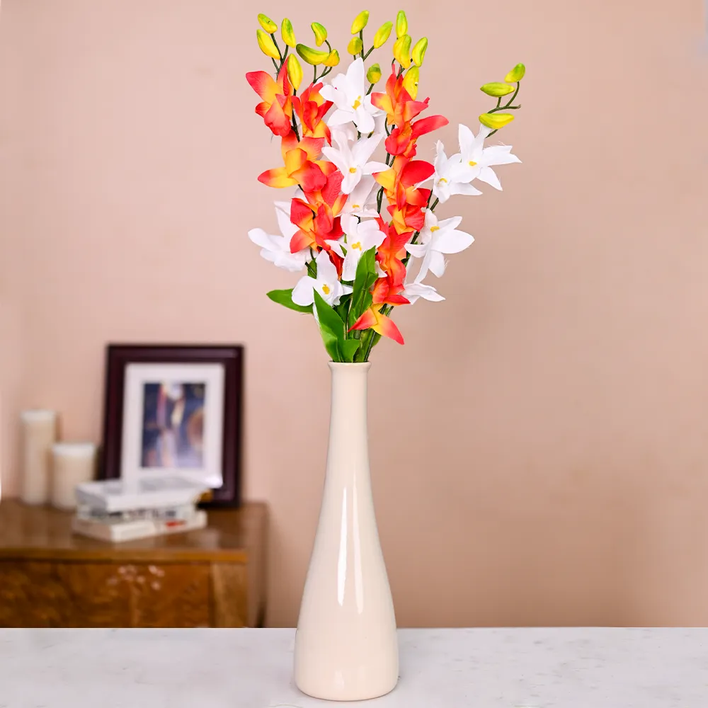 Summer Vibes Orange & White Artificial Orchid Bunch Combo