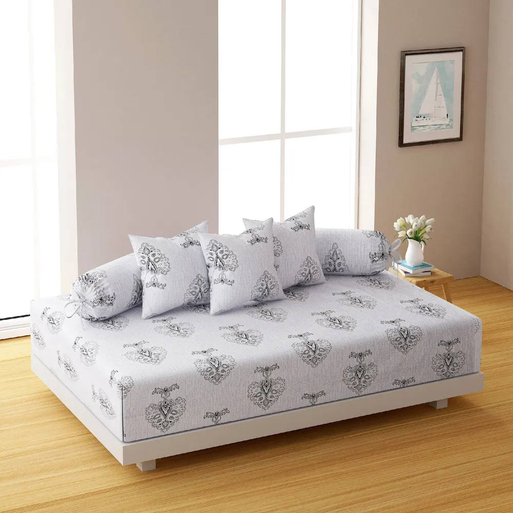 Swayam Ananda 100% Pure Cotton Grey Ethnic Motif Diwan Set, Pack of 6