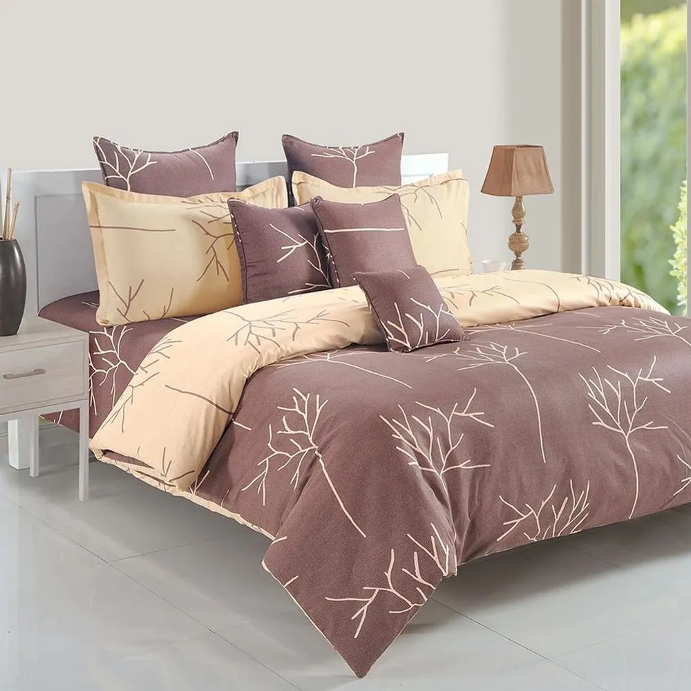 Swayam Ananda Brown & Cream Abstract Double Bed Sheet Set of 4