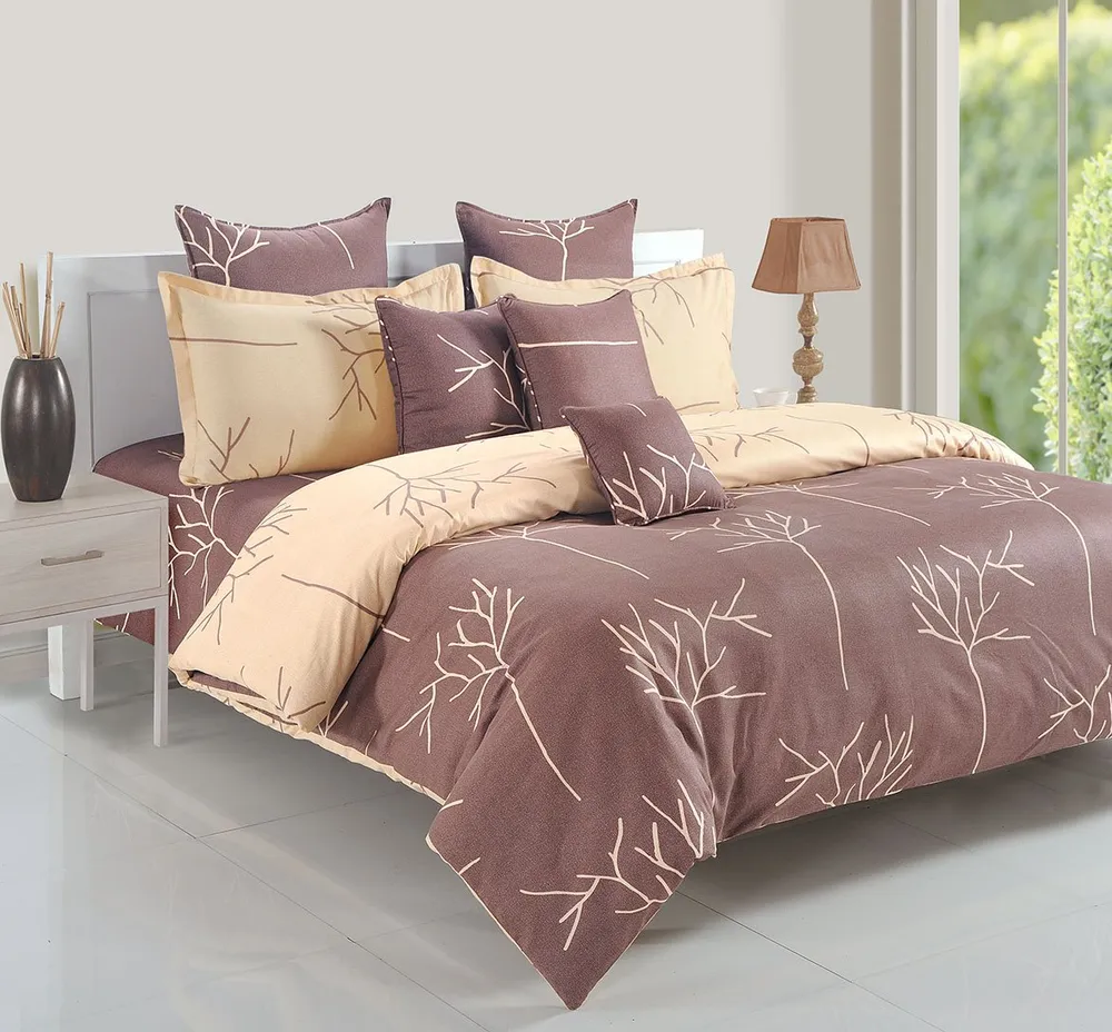 Swayam Ananda Choco & Peach Abstract Cotton Fitted Double Bedsheet