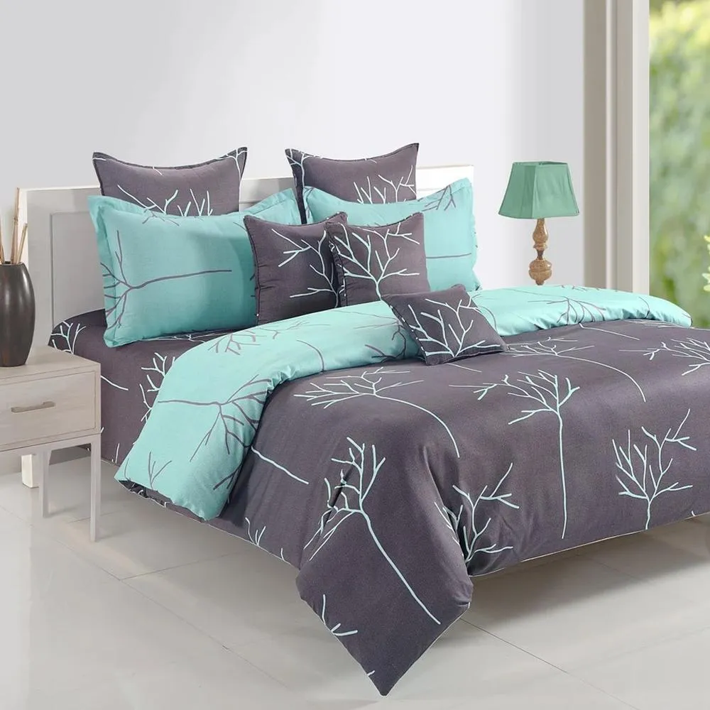 Swayam Ananda Grey & Green Abstract Cotton Single Bedsheet