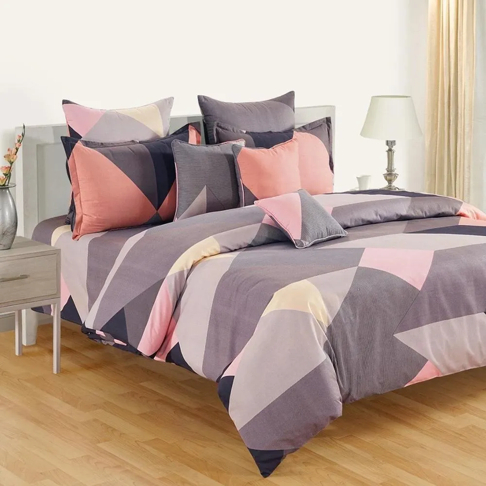 Swayam Ananda Grey & Maroon Geometric Cotton Single Bedsheet