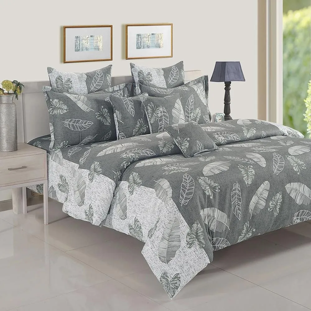 Swayam Ananda Grey & White Abstract Cotton Single Bedsheet