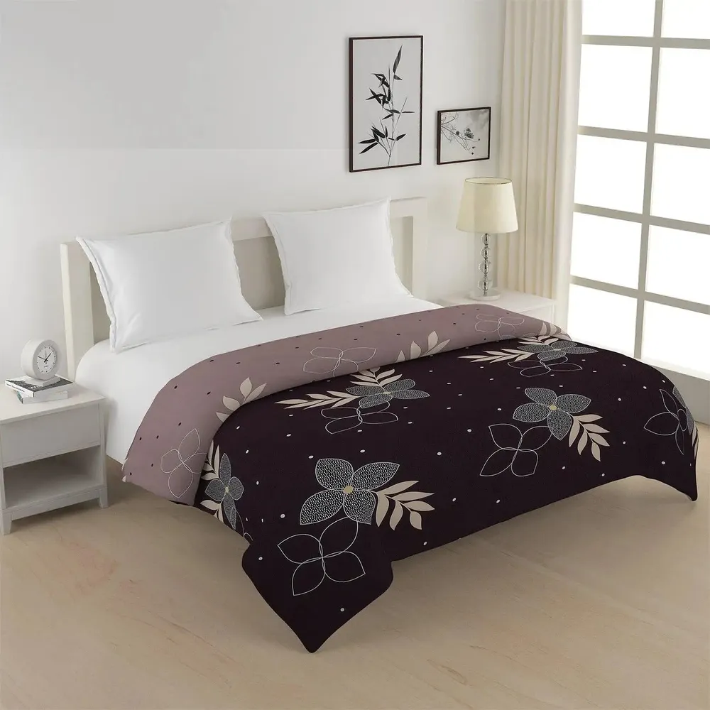 Swayam Artistic Floral Print Brown & Black Pure Cotton Double Bed Comforter