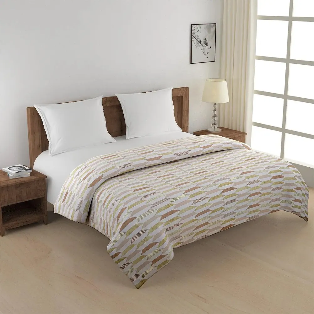 Swayam Beige & Yellow Geometric Aesthetics Pure Cotton Double Bed Comforter