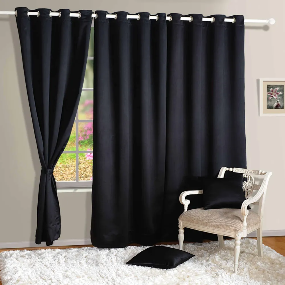Swayam Black Solid Blackout Eyelet Door Curtain